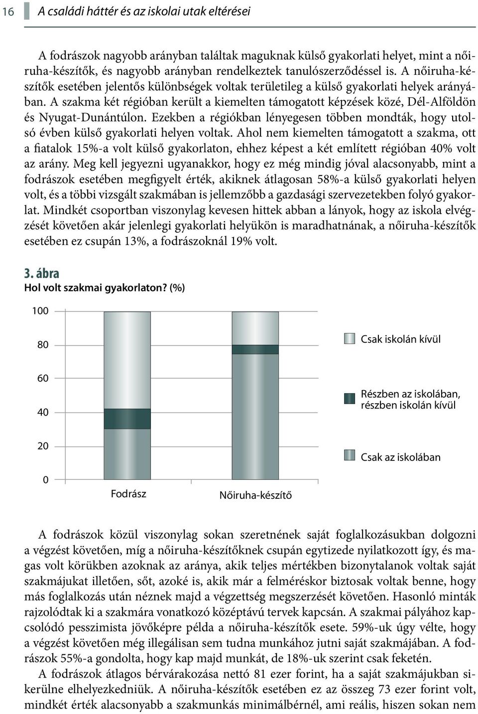 A szakma két régióban került a kiemelten támogatott képzések közé, Dél-Alföldön és Nyugat-Dunántúlon. Ezekben a régiókban lényegesen többen mondták, hogy utolsó évben külső gyakorlati helyen voltak.