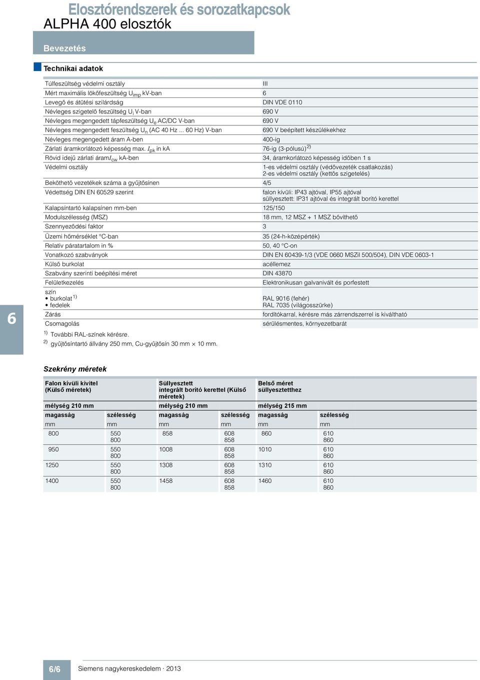 2) gyűjtősíntartó állvány 250 mm, Cu-gyűjtősín 30 mm 0 mm. III 90 V 90 V 90 V beépített készülékekhez Névleges megengedett áram A-ben 400-ig Zárlati áramkorlátozó képesség max.