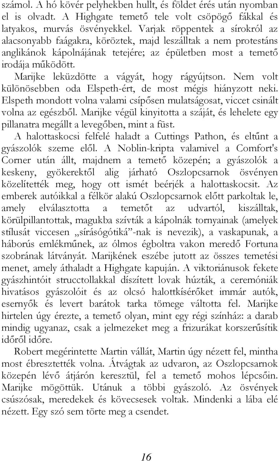 Marijke leküzdötte a vágyát, hogy rágyújtson. Nem volt különösebben oda Elspeth-ért, de most mégis hiányzott neki. Elspeth mondott volna valami csípősen mulatságosat, viccet csinált volna az egészből.