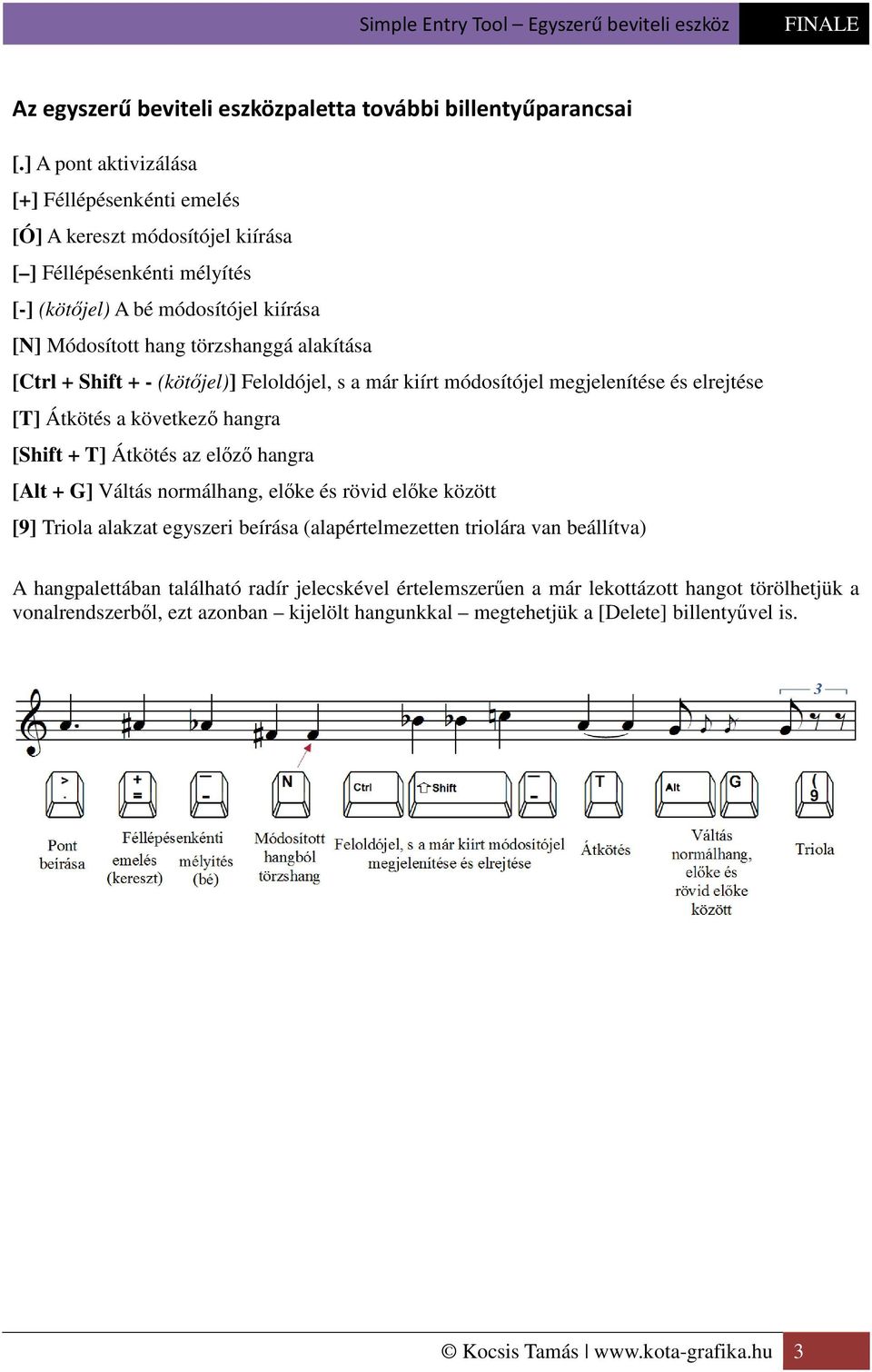 [Ctrl + Shift + - (kötőjel)] Feloldójel, s a már kiírt módosítójel megjelenítése és elrejtése [T] Átkötés a következő hangra [Shift + T] Átkötés az előző hangra [Alt + G] Váltás normálhang,