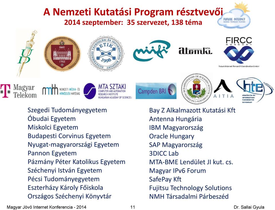 Tudományegyetem Eszterházy Károly Főiskola Országos Széchenyi Könyvtár 11 Bay Z Alkalmazott Kutatási Kft Antenna Hungária IBM Magyarország