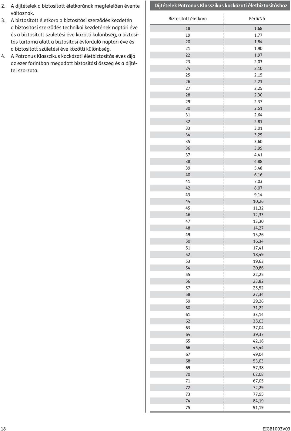 biztosítási évforduló naptári éve és a biztosított születési éve közötti különbség. 4.