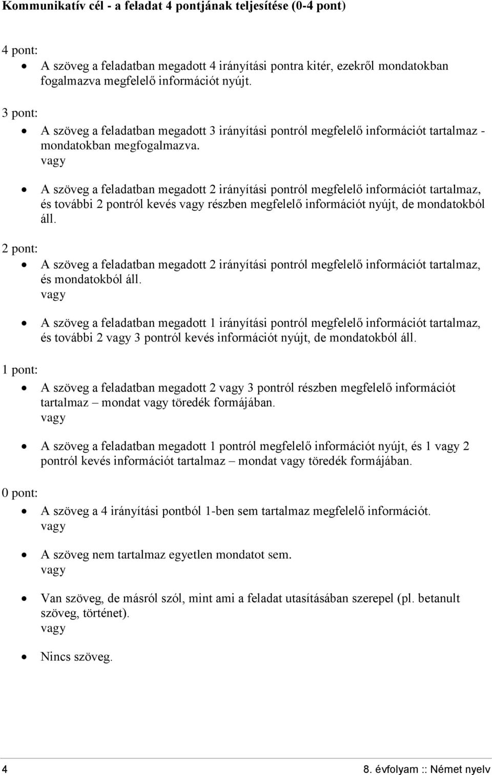 A szöveg a feladatban megadott 2 irányítási pontról megfelelő információt tartalmaz, és további 2 pontról kevés részben megfelelő információt nyújt, de mondatokból áll.