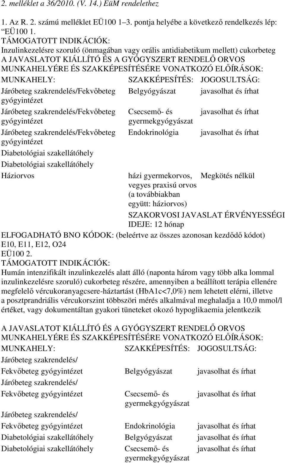 javasolhat és írhat Járóbeteg szakrendelés/fekvıbeteg Endokrinológia javasolhat és írhat Diabetológiai szakellátóhely Diabetológiai szakellátóhely Háziorvos házi gyermekorvos, vegyes praxisú orvos (a