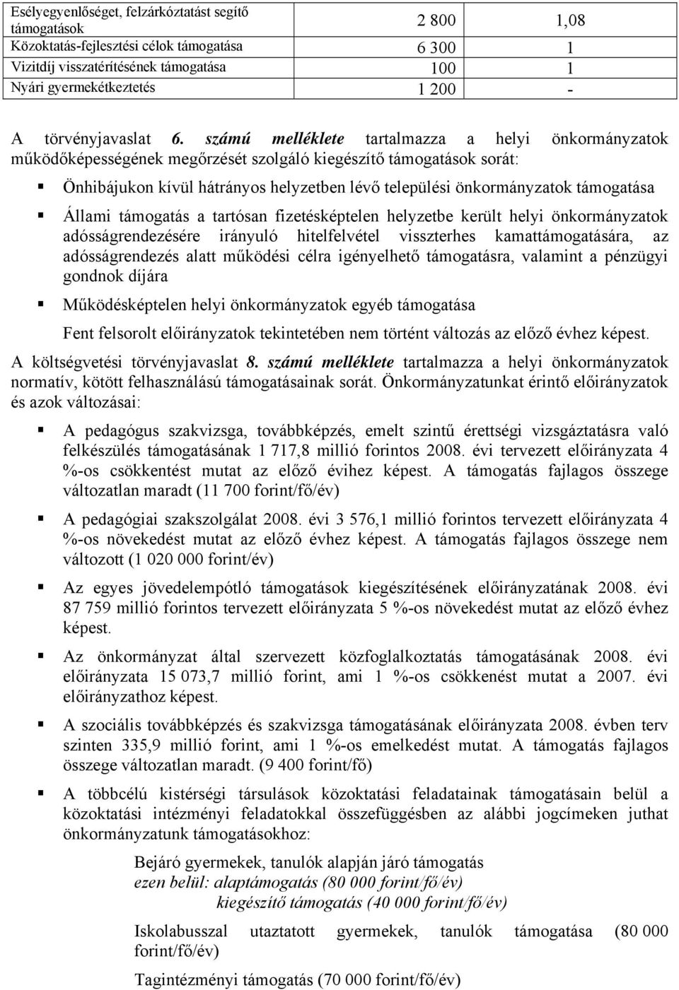 számú melléklete tartalmazza a helyi önkormányzatok működőképességének megőrzését szolgáló kiegészítő támogatások sorát: Önhibájukon kívül hátrányos helyzetben lévő települési önkormányzatok