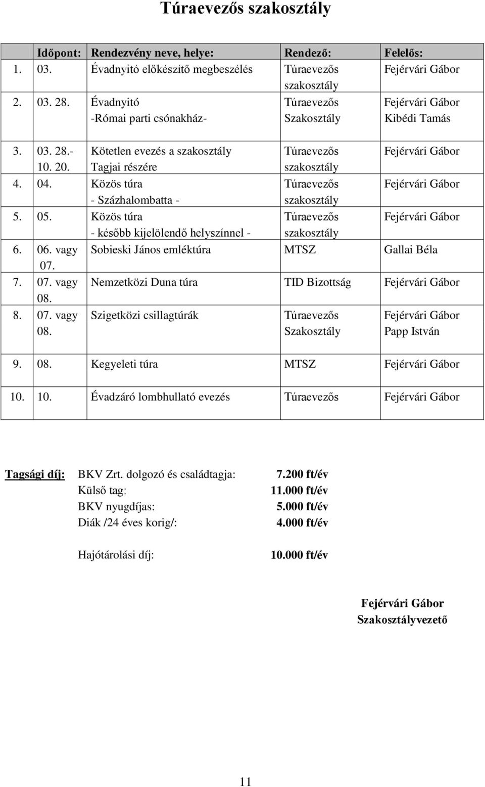 Közös túra Túraevezős Fejérvári Gábor - Százhalombatta - szakosztály 5. 05. Közös túra Túraevezős Fejérvári Gábor - később kijelölendő helyszínnel - szakosztály 6. 06.