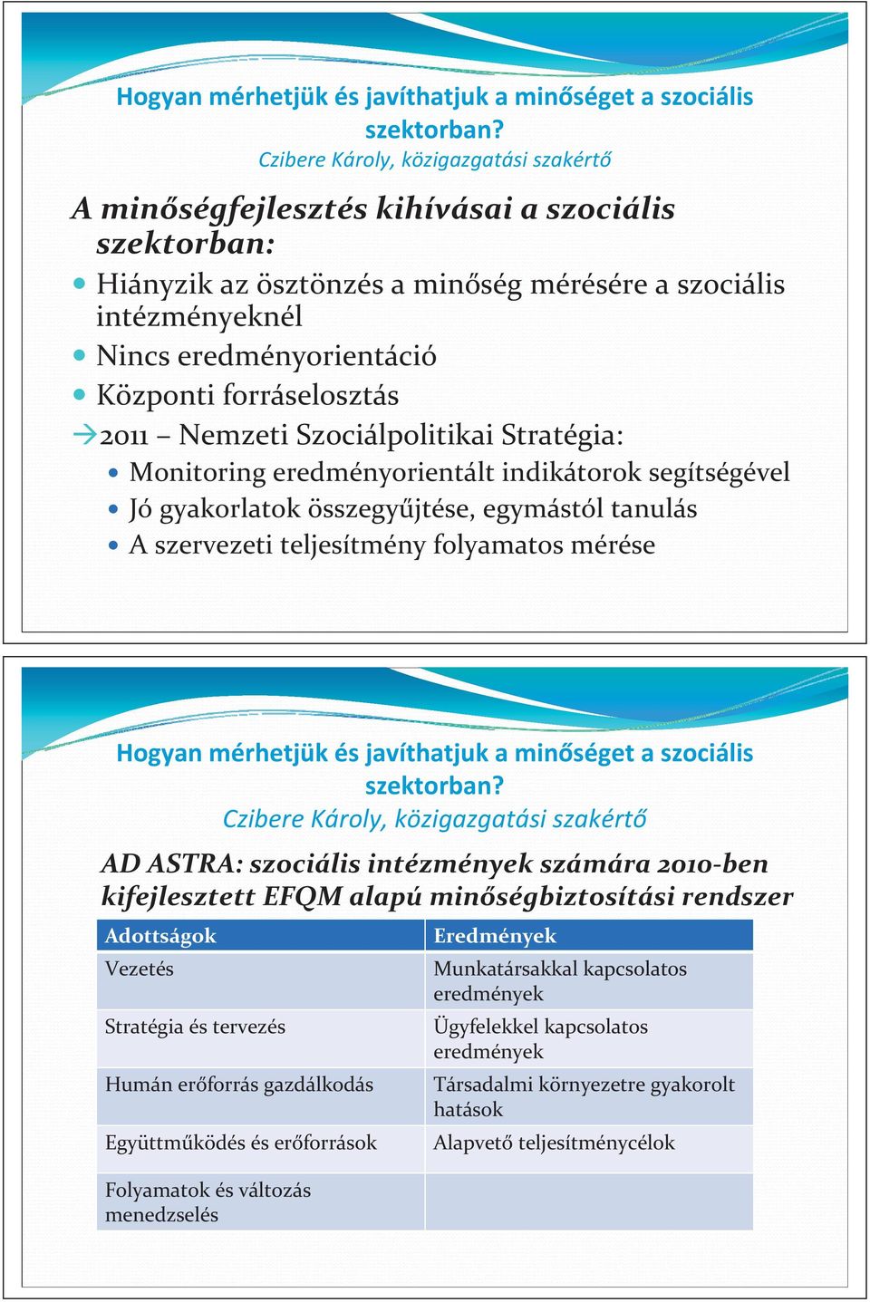 forráselosztás 2011 Nemzeti Szociálpolitikai Stratégia: Monitoring eredményorientált indikátorok segítségével Jó gyakorlatok összegy jtése, egymástól tanulás A szervezeti teljesítmény folyamatos
