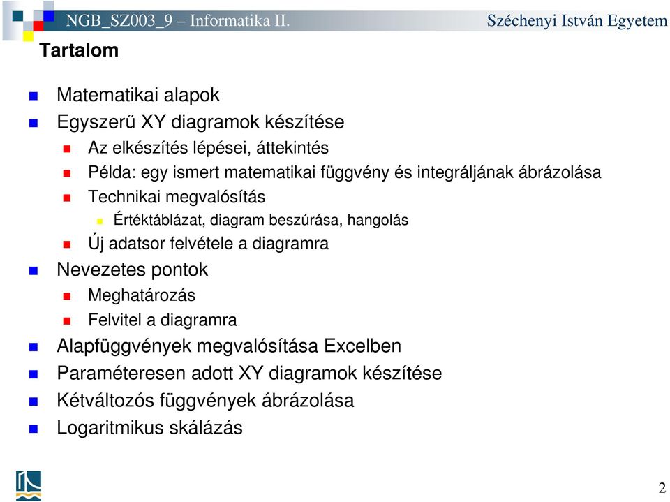 felvétele a diagramra Nevezetes pontok Meghatározás Felvitel a diagramra Alapfüggvények megvalósítása