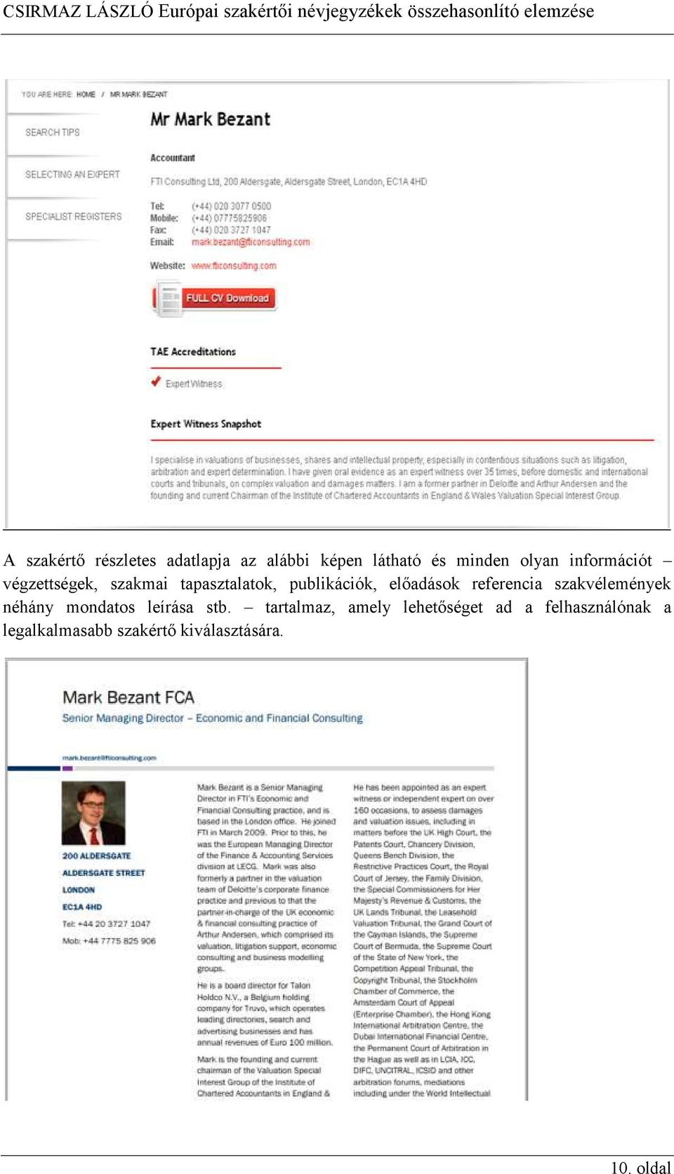 referencia szakvélemények néhány mondatos leírása stb.