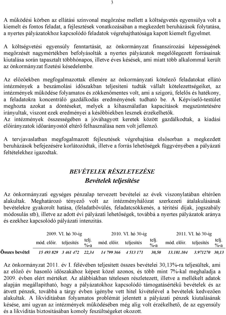 A költségvetési egyensúly fenntartását, az önkormányzat finanszírozási képességének megőrzését nagymértékben befolyásolták a nyertes pályázatok megelőlegezett forrásainak kiutalása során tapasztalt