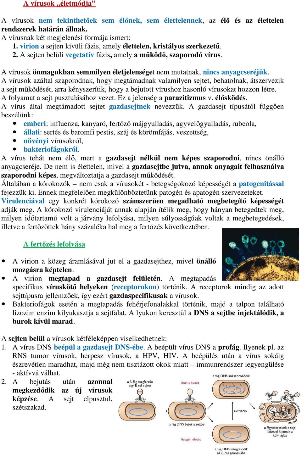 A vírusok önmagukban semmilyen életjelenséget nem mutatnak, nincs anyagcseréjük.