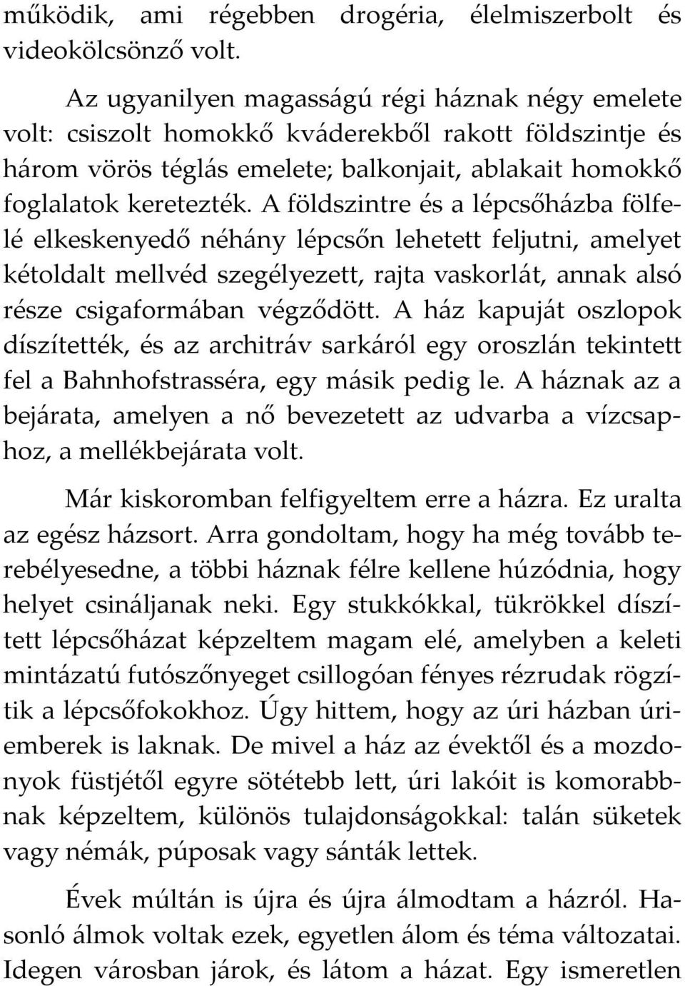 A földszintre és a lépcsőházba fölfelé elkeskenyedő néhány lépcsőn lehetett feljutni, amelyet kétoldalt mellvéd szegélyezett, rajta vaskorlát, annak alsó része csigaformában végződött.
