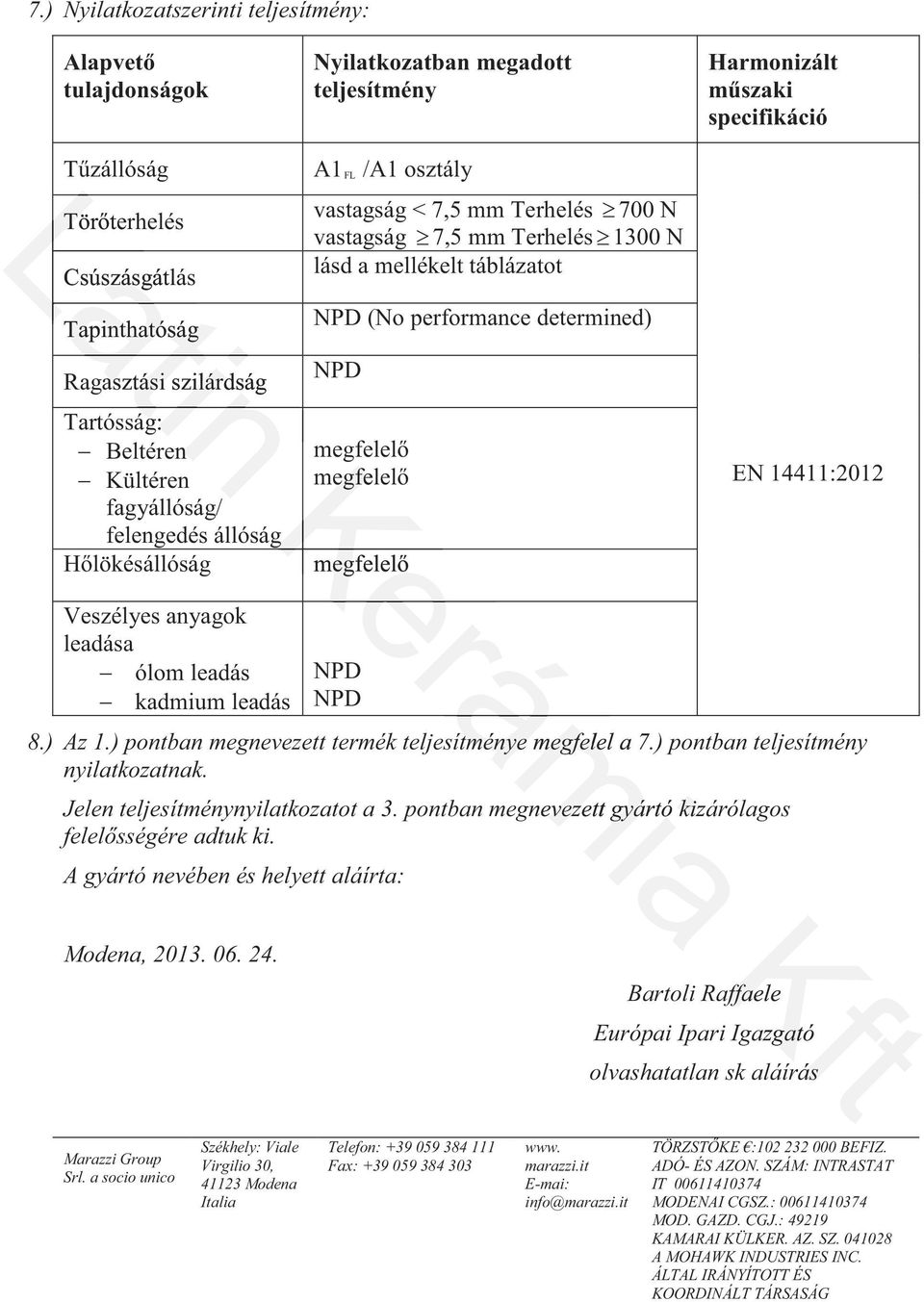 Kerámia Veszélyes anyagok leadása ólom leadás kadmium leadás 8.) Az 1.) pontban megnevezett termék teljesítménye megfelel a 7.) pontban teljesítmény nyilatkozatnak.