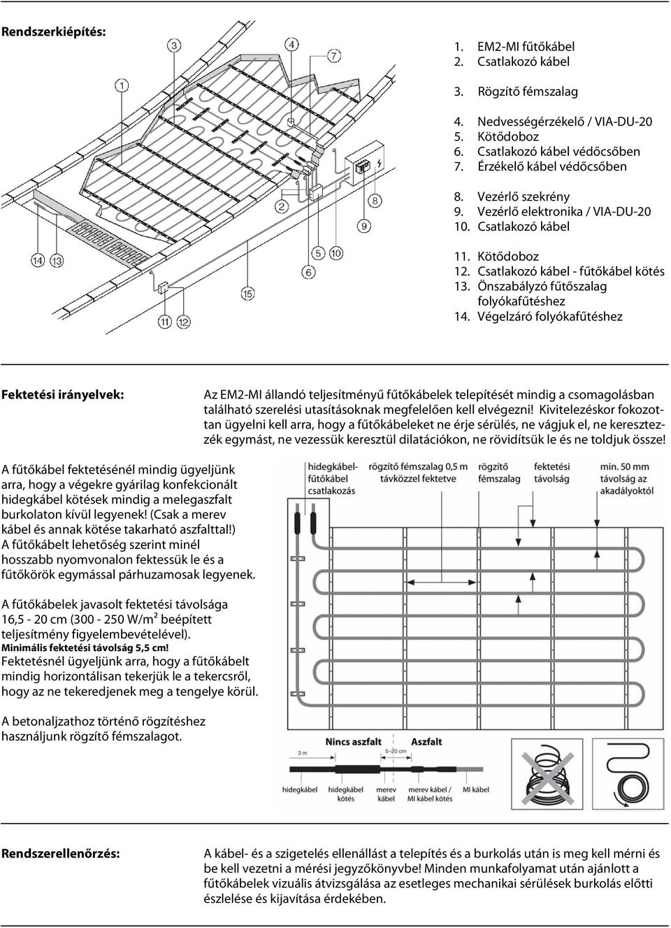 Végelzáró folyókafűtéshez Fektetési irányelvek: Az EM2-MI állandó teljesítményű fűtőkábelek telepítését mindig a csomagolásban található szerelési utasításoknak megfelelően kell elvégezni!