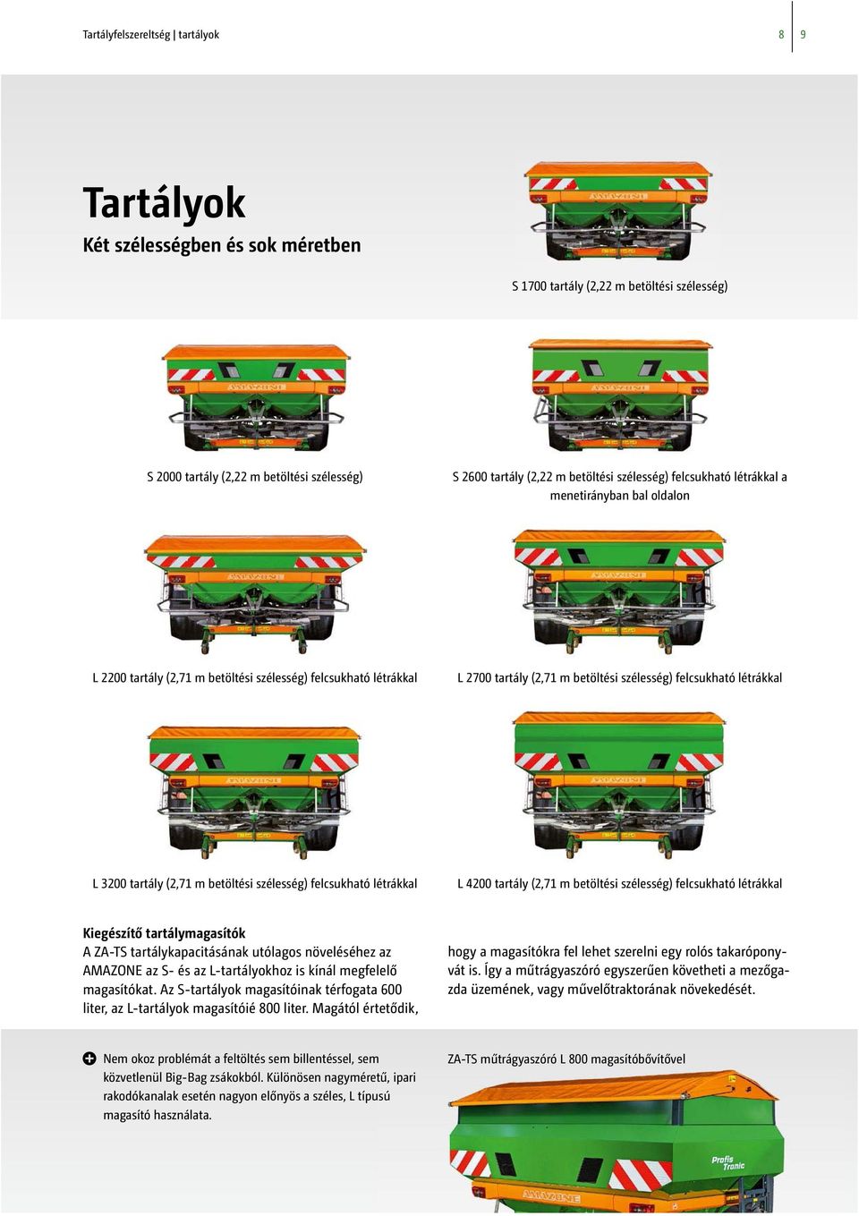 tartály (2,71 m betöltési szélesség) felcsukható létrákkal L 4200 tartály (2,71 m betöltési szélesség) felcsukható létrákkal Kiegészítő tartálymagasítók A ZA-TS tartálykapacitásának utólagos