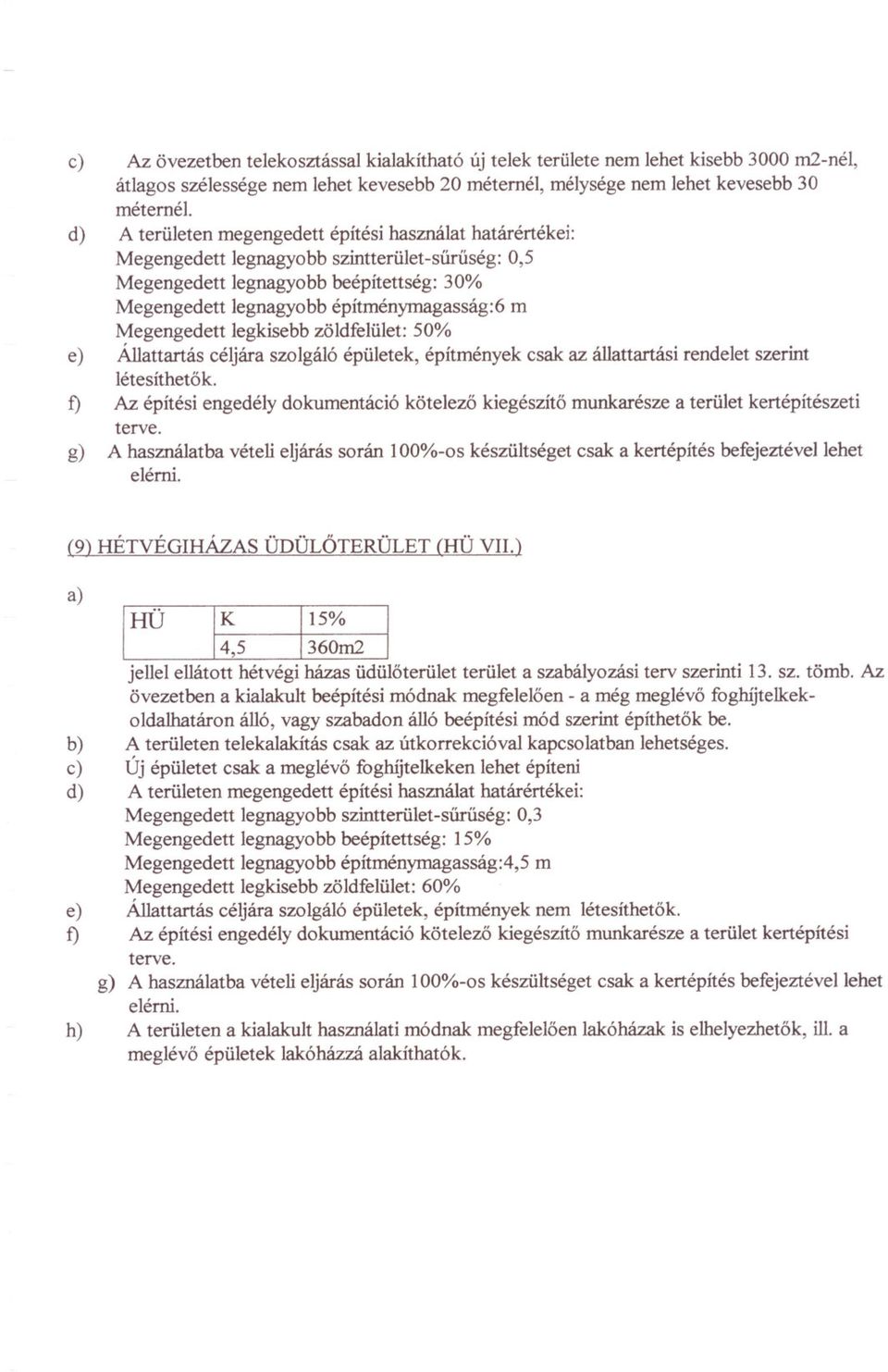 Megengedett legkisebb zöldfelület: 50% e) Állattartás céljára szolgáló épületek, építmények csak az áilattartási rendelet szerint létesíthetök.