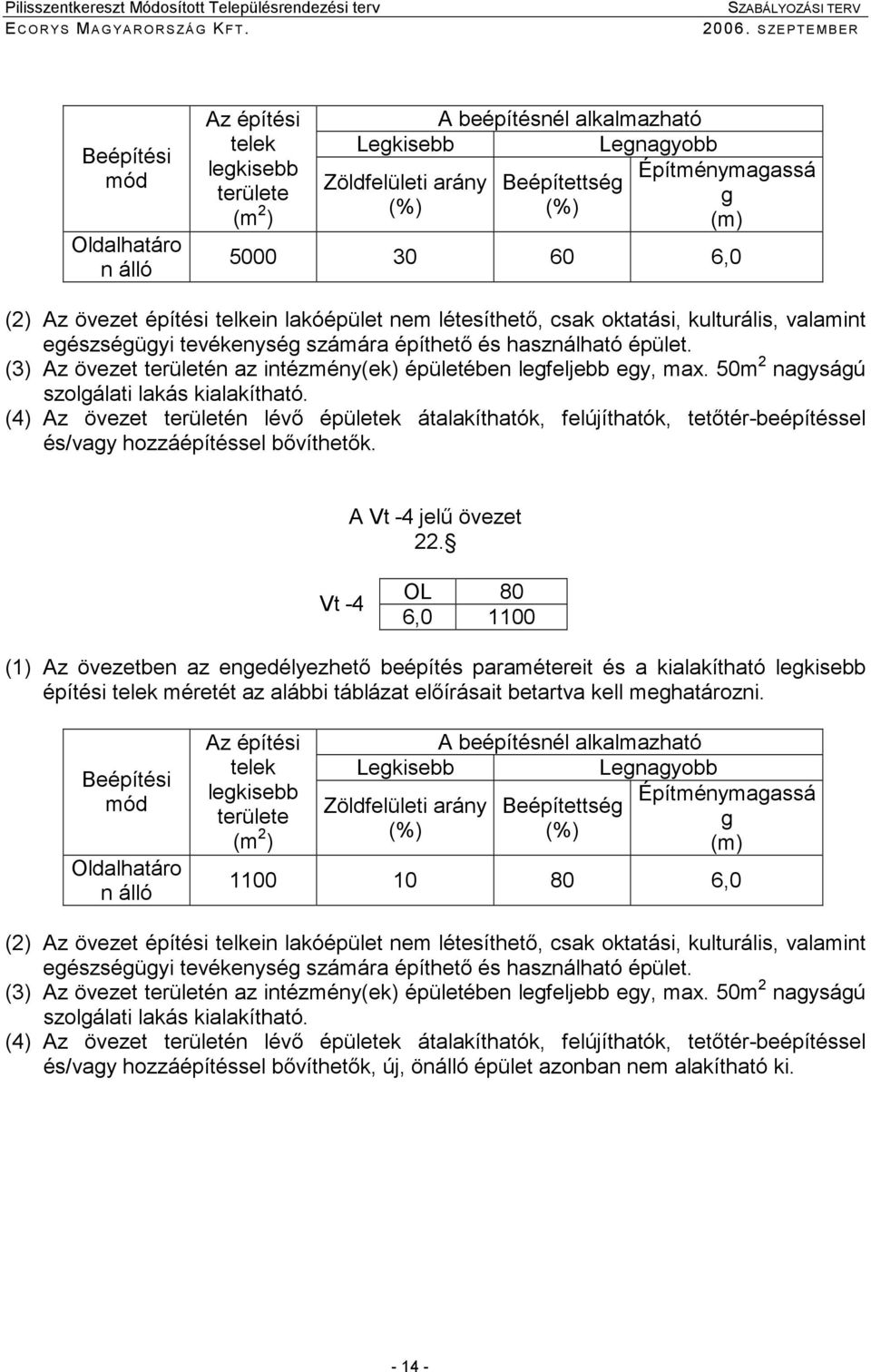 (4) Az övezet területén lévı épületek átalakíthatók, felújíthatók, tetıtér-beépítéssel és/vay hozzáépítéssel bıvíthetık. A Vt -4 jelő övezet 22.