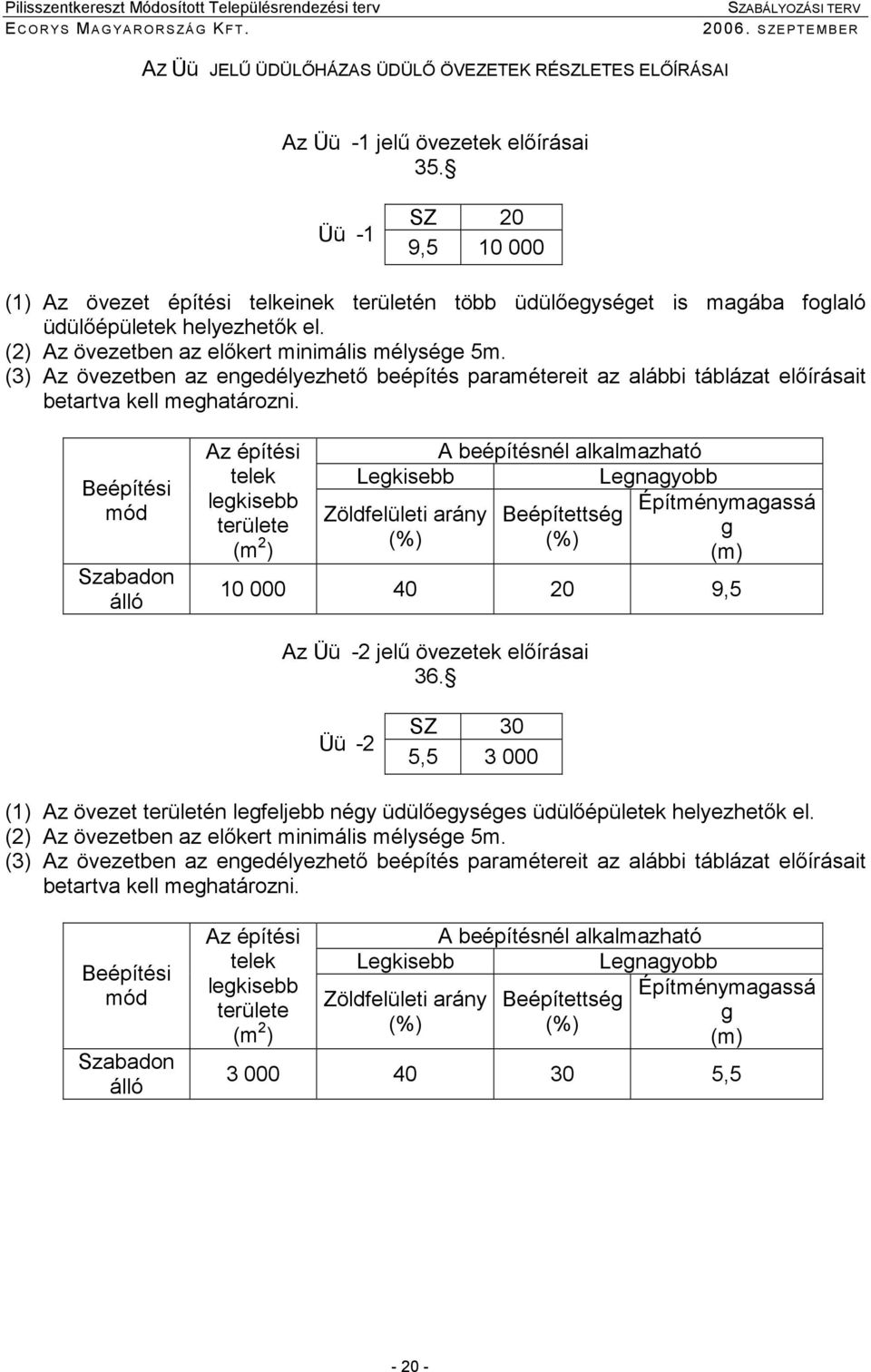 (3) Az övezetben az enedélyezhetı beépítés paramétereit az alábbi táblázat elıírásait betartva kell mehatározni.