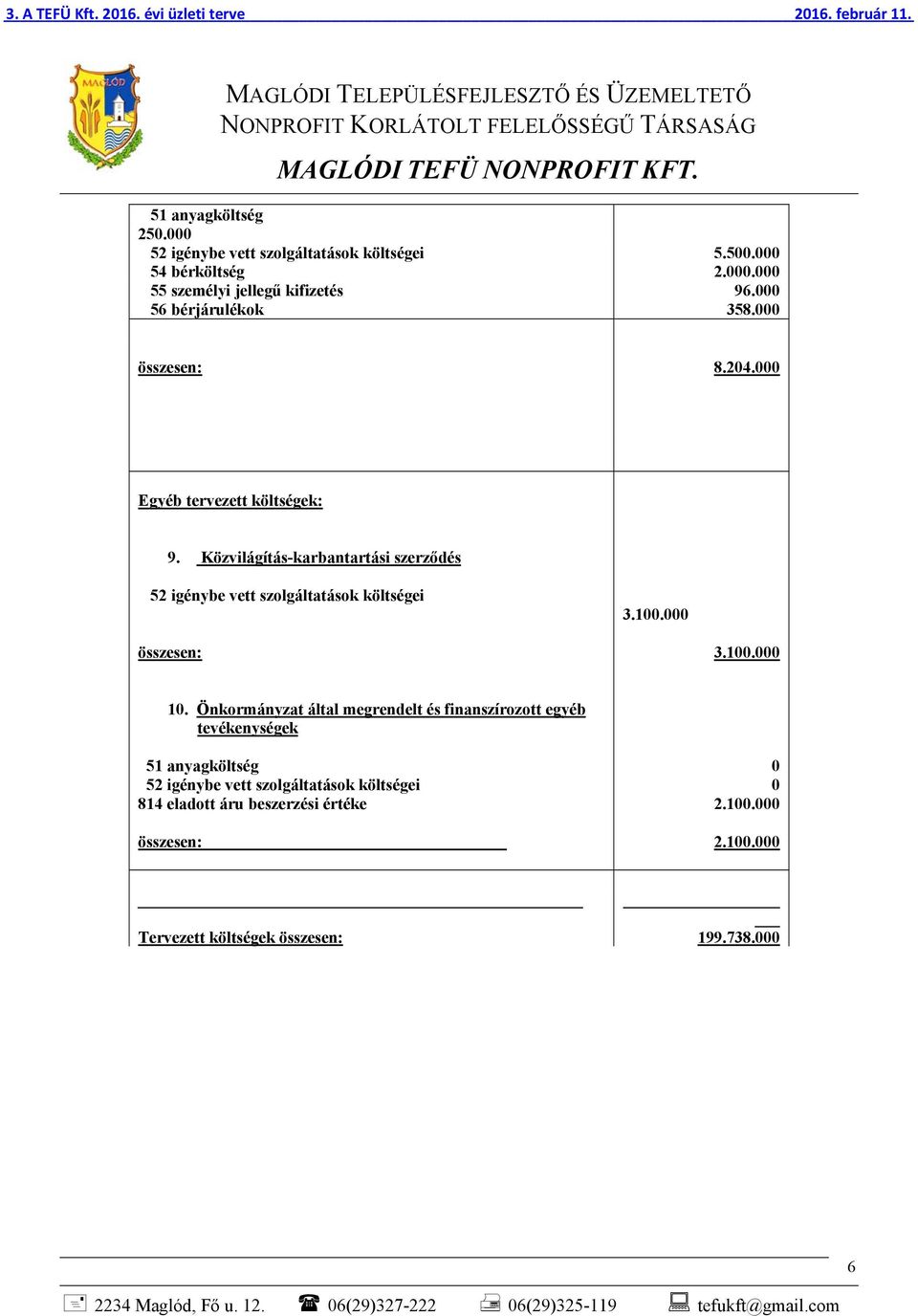 Közvilágítás-karbantartási szerződés 3.1. összesen: 3.1. 1.