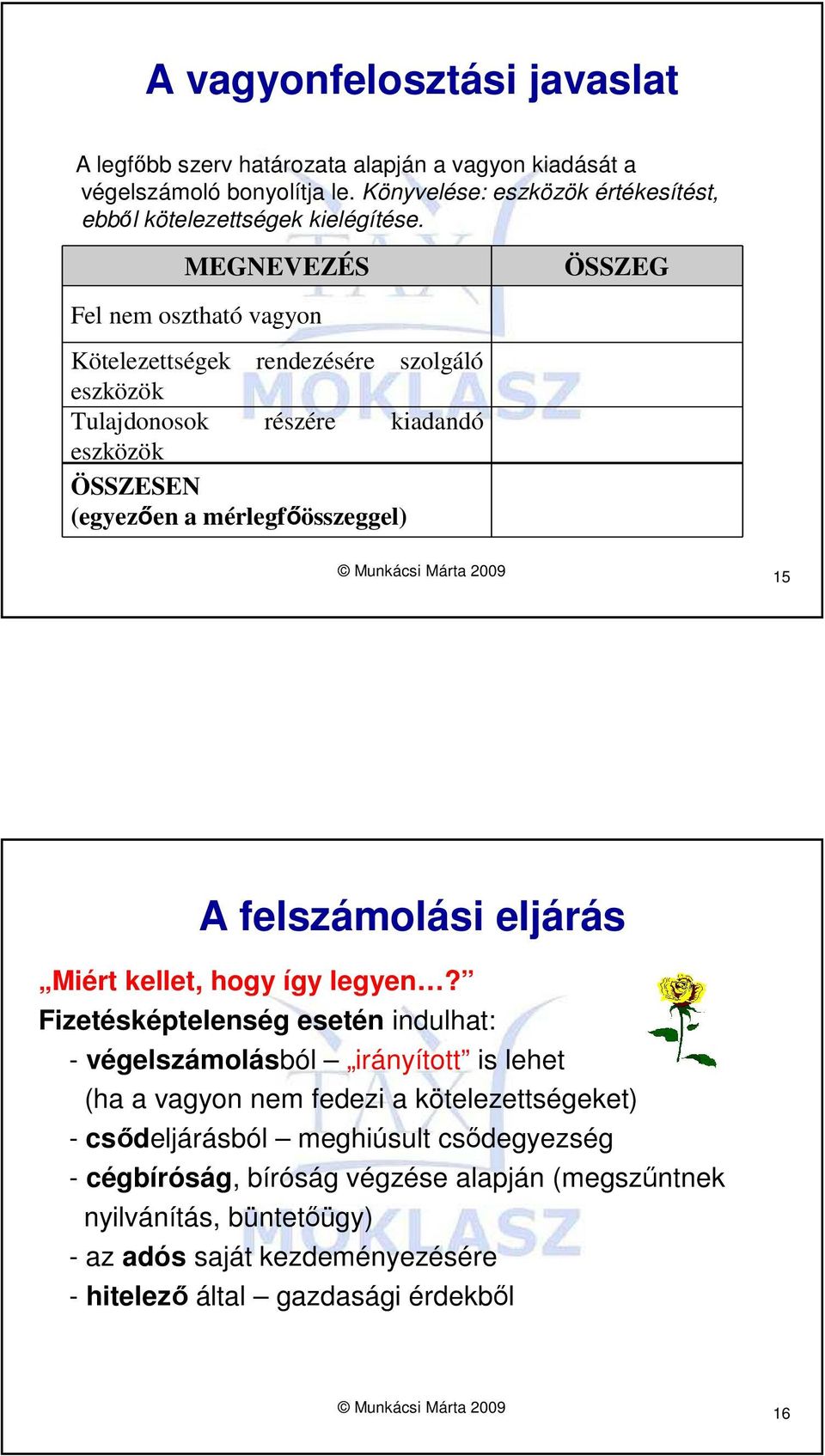 15 A felszámolási eljárás Miért kellet, hogy így legyen?