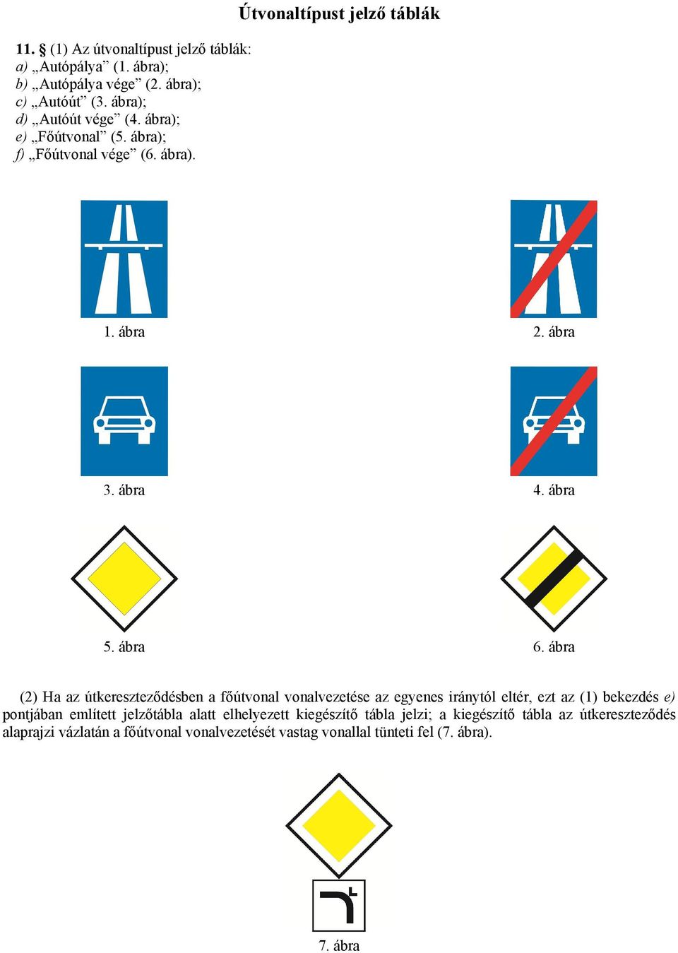 ábra (2) Ha az útkereszteződésben a főútvonal vonalvezetése az egyenes iránytól eltér, ezt az (1) bekezdés e) pontjában említett jelzőtábla