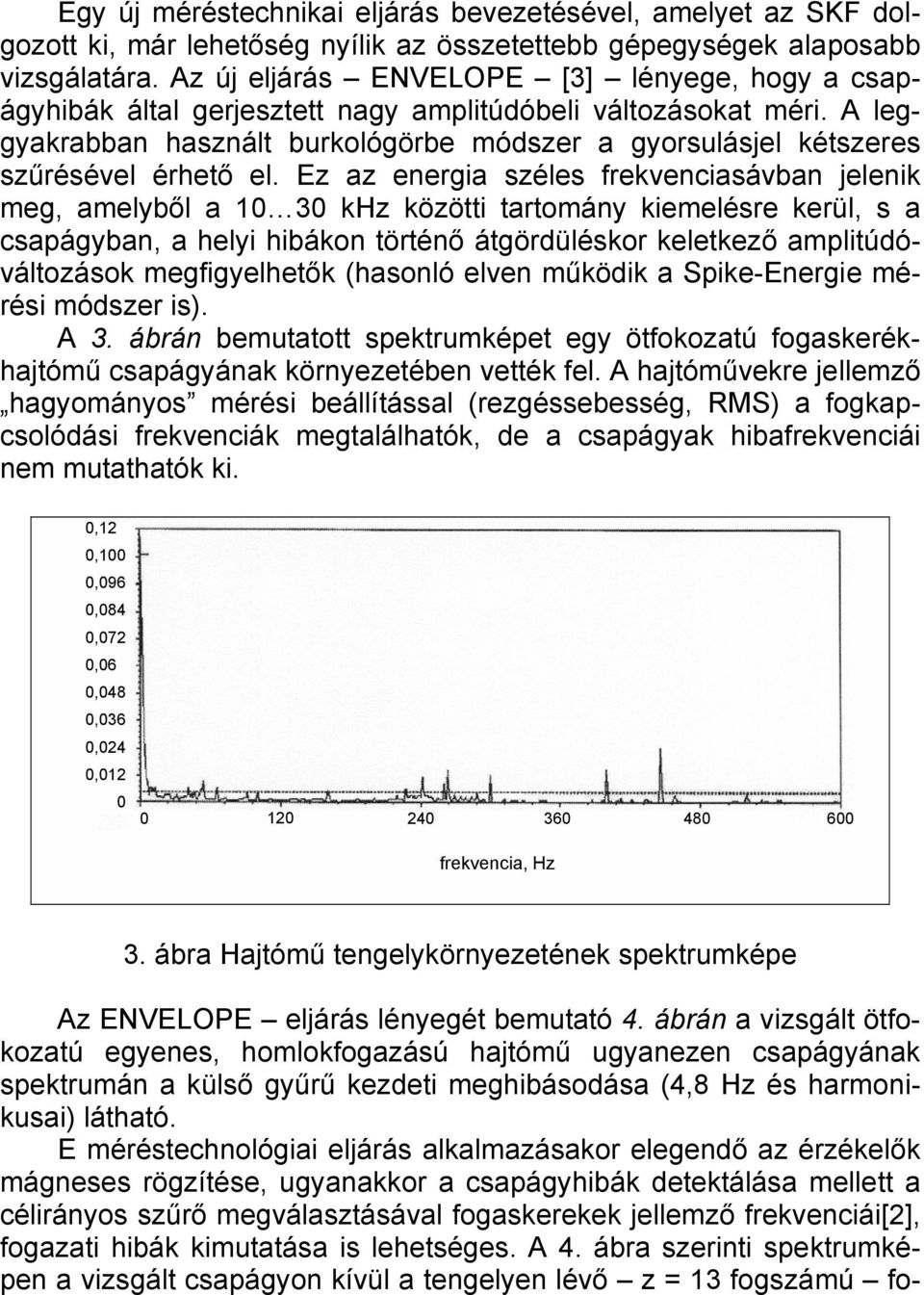 Ez az eergia széles frekveciasávba jeleik meg, amelyből a 1 3 khz közötti tartomáy kiemelésre kerül, s a csapágyba, a helyi hibáko törtéő átgördüléskor keletkező amplitúdóváltozások megfigyelhetők