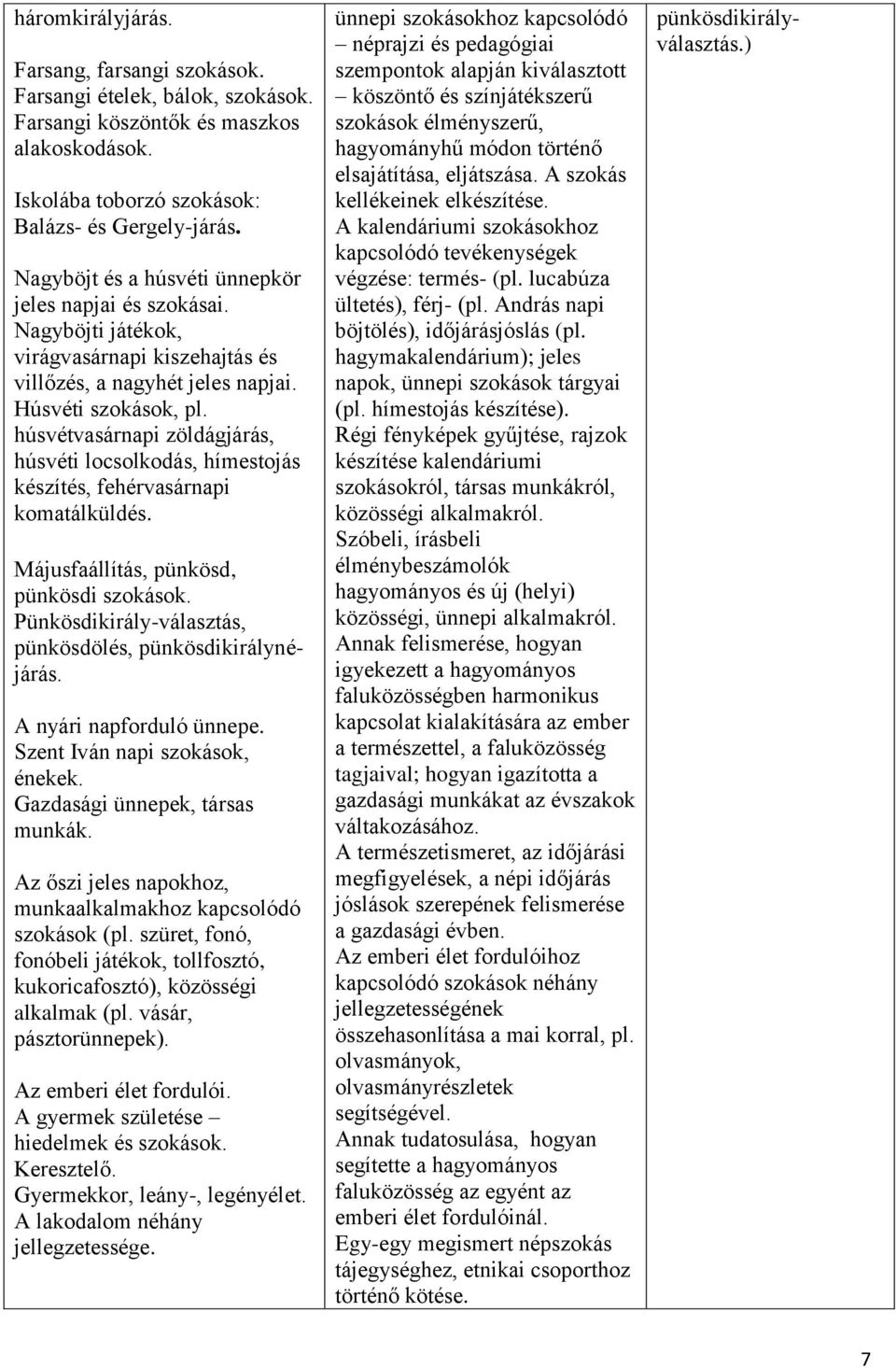 húsvétvasárnapi zöldágjárás, húsvéti locsolkodás, hímestojás készítés, fehérvasárnapi komatálküldés. A nyári napforduló ünnepe. Szent Iván napi szokások, énekek. Gazdasági ünnepek, társas munkák.