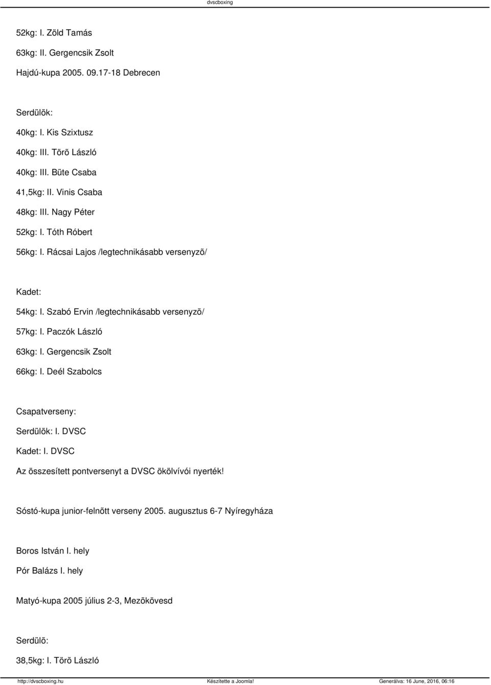 Paczók László 63kg: I. Gergencsik Zsolt 66kg: I. Deél Szabolcs Csapatverseny: I. DVSC I. DVSC Az összesített pontversenyt a DVSC ökölvívói nyerték!