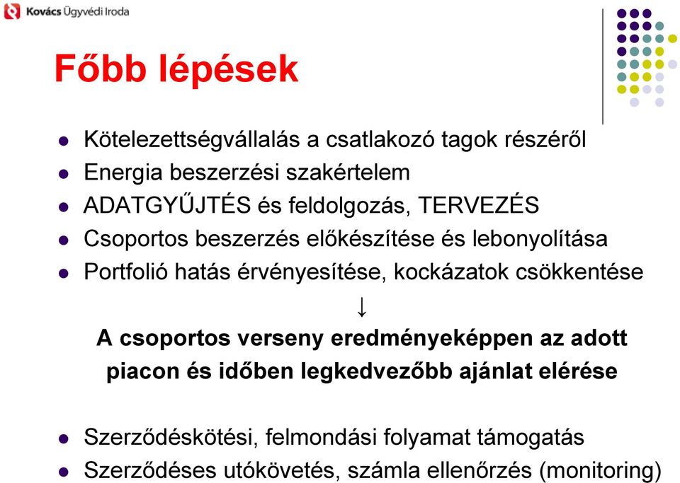 kockázatok csökkentése A csoportos verseny eredményeképpen az adott piacon és idıben legkedvezıbb ajánlat