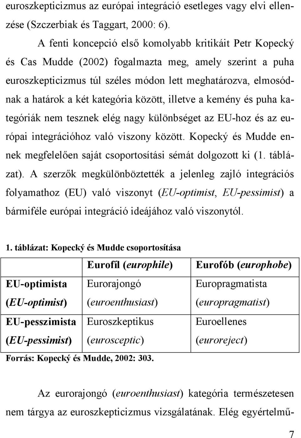 kategória között, illetve a kemény és puha kategóriák nem tesznek elég nagy különbséget az EU-hoz és az európai integrációhoz való viszony között.
