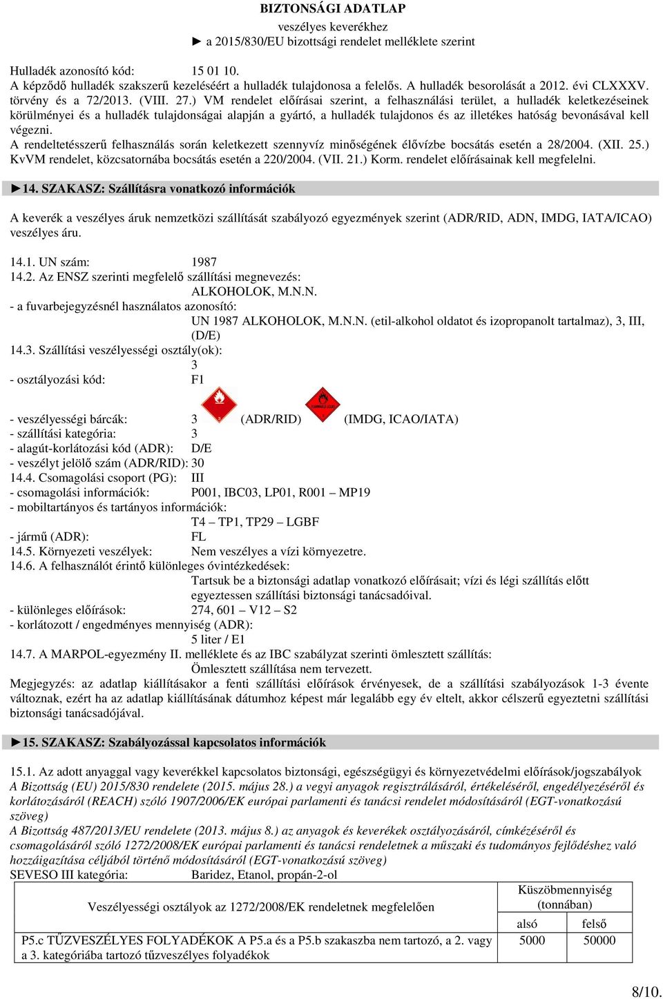 bevonásával kell végezni. A rendeltetésszerű felhasználás során keletkezett szennyvíz minőségének élővízbe bocsátás esetén a 28/2004. (XII. 25.