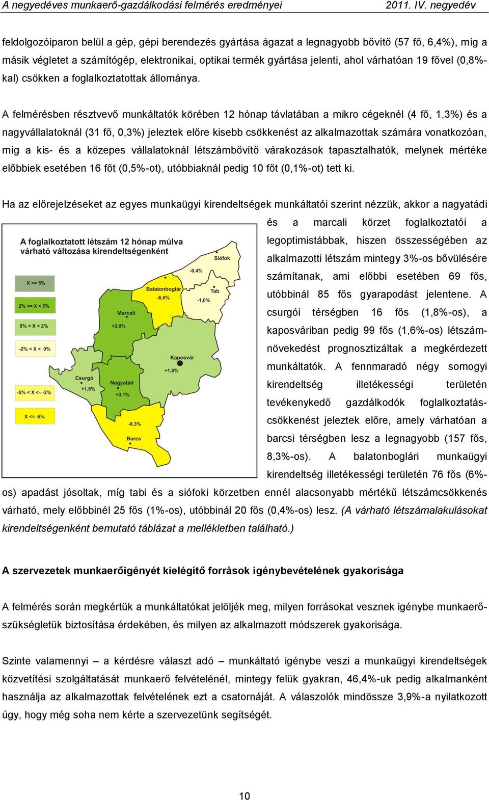 A felmérésben résztvevő munkáltatók körében 12 hónap távlatában a mikro cégeknél (4 fő, 1,3%) és a nagyvállalatoknál (31 fő, 0,3%) jeleztek előre kisebb csökkenést az alkalmazottak számára