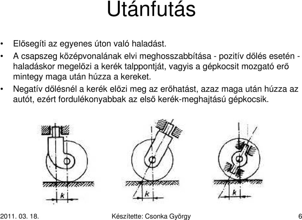 talppontját, vagyis a gépkocsit mozgató erő mintegy maga után húzza a kereket.