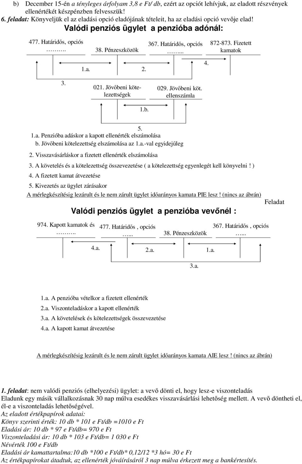 Jövőbeni kötelezettségek 2. 367. Határidős, opciós... 029. Jövőbeni köt. ellenszámla 4. 872-873. Fizetett kamatok 1.b. 5. 1.a. Penzióba adáskor a kapott ellenérték elszámolása b.