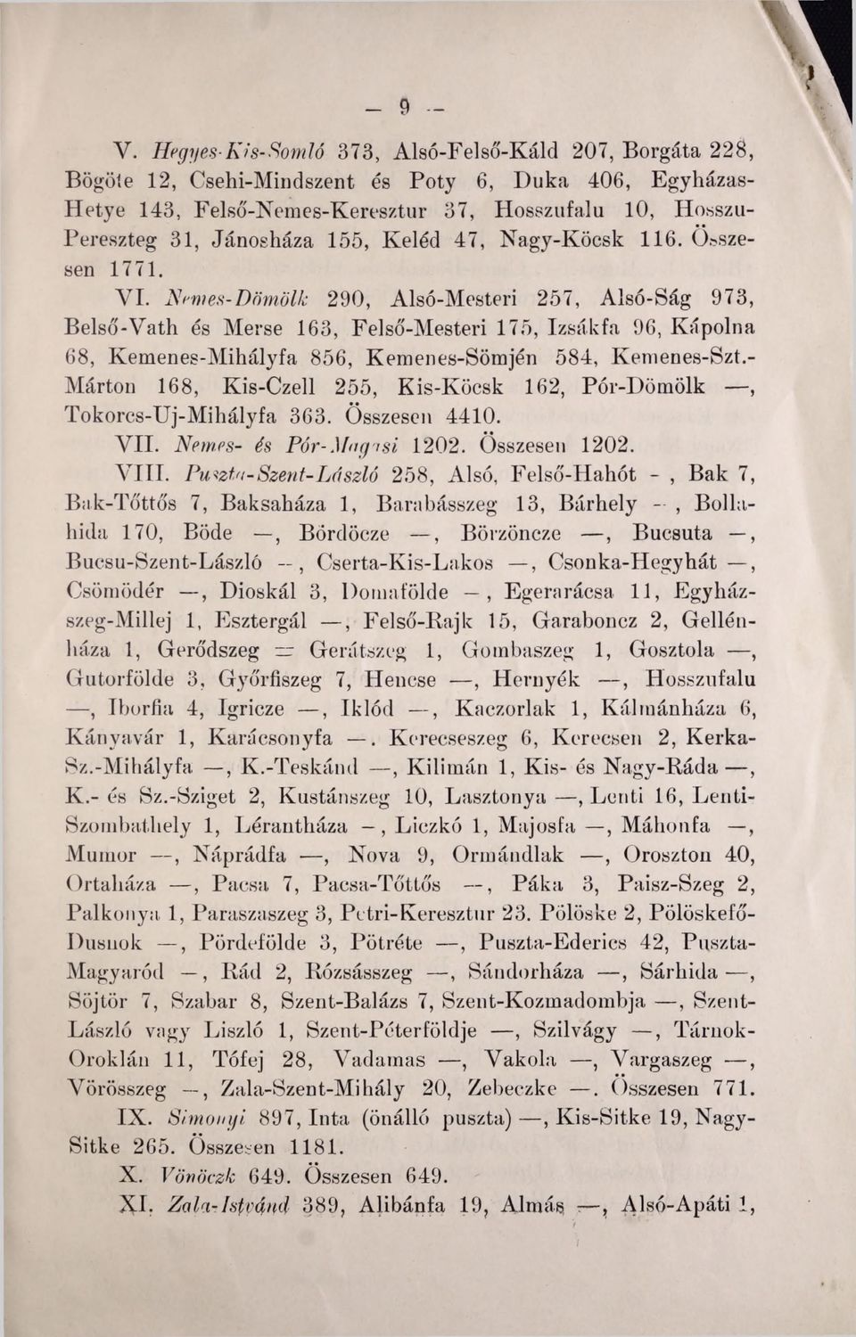 Nemes-Dömölk 290, Alsó-Mesteri 257, Alsó-Ság 973, Belső-Vath és Merse 163, Felső-Mesteri 175, Izsákfa 96, Kápolna 68, Kemenes-Mihályfa 856, Kemenes-Sömjén 584, Kemenes-Szt.