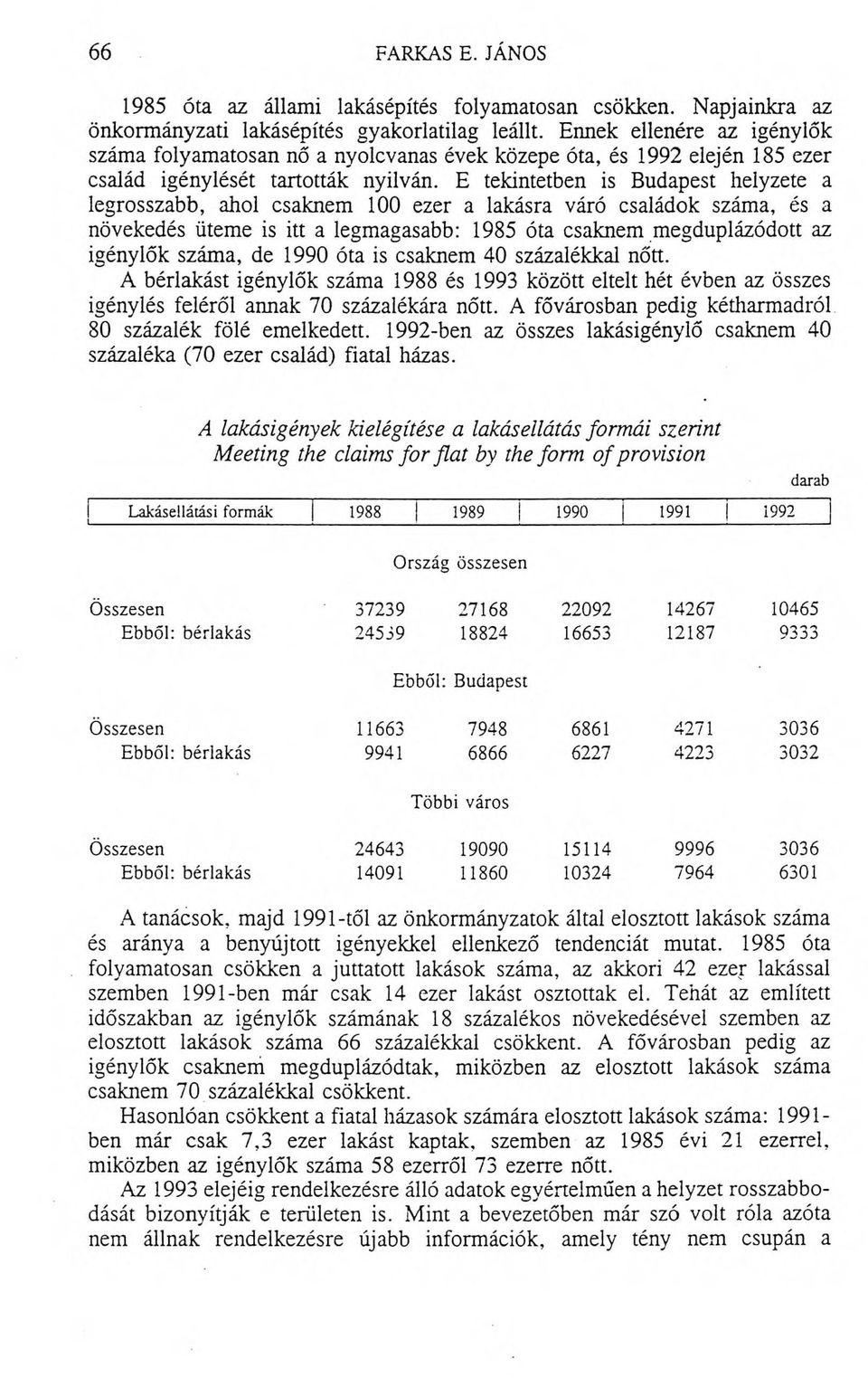 E tekintetben is Budapest helyzete a legrosszabb, ahol csaknem 100 ezer a lakásra váró családok száma, és a növekedés üteme is itt a legmagasabb: 1985 óta csaknem megduplázódott az igénylők száma, de