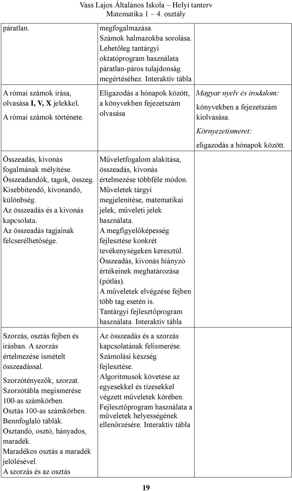 Szorzótábla megismerése 100-as számkörben. Osztás 100-as számkörben. Bennfoglaló táblák. Osztandó, osztó, hányados, maradék. Maradékos osztás a maradék jelölésével.