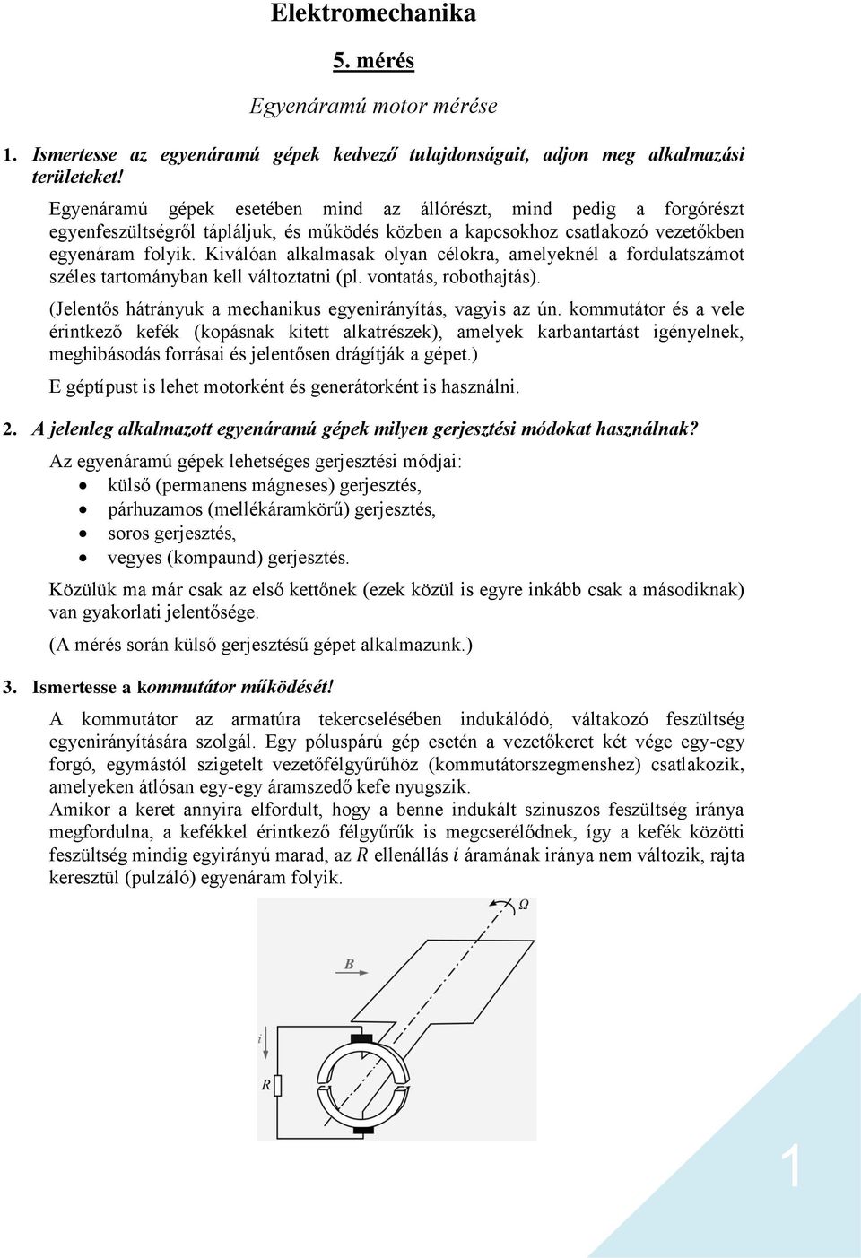 Elektromechanika. 5. mérés. Egyenáramú motor mérése - PDF Free Download