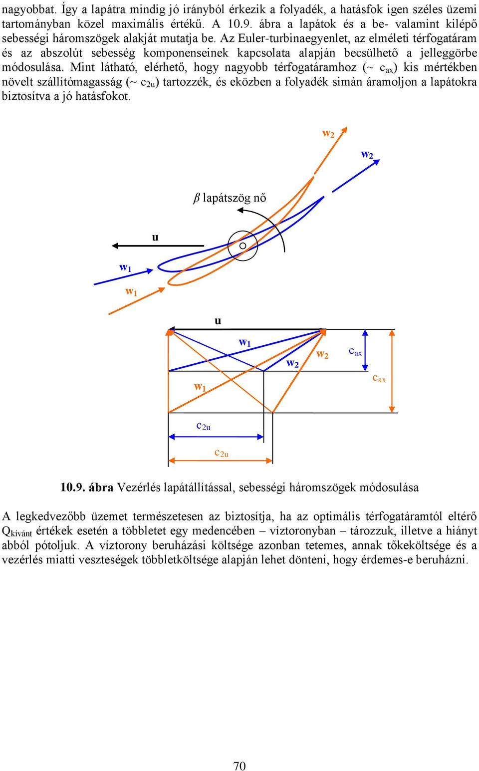 Az Euler-turbinaegyenlet, az elméleti térfogatáram és az abszolút sebesség komponenseinek kapcsolata alapján becsülhető a jelleggörbe módosulása.