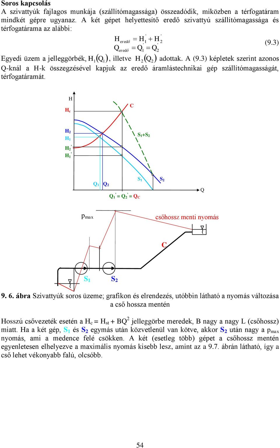3) képletek szerint azonos -knál a -k összegzésével kapjuk az eredő áramlástechnikai gép szállítómagasságát, térfogatáramát.