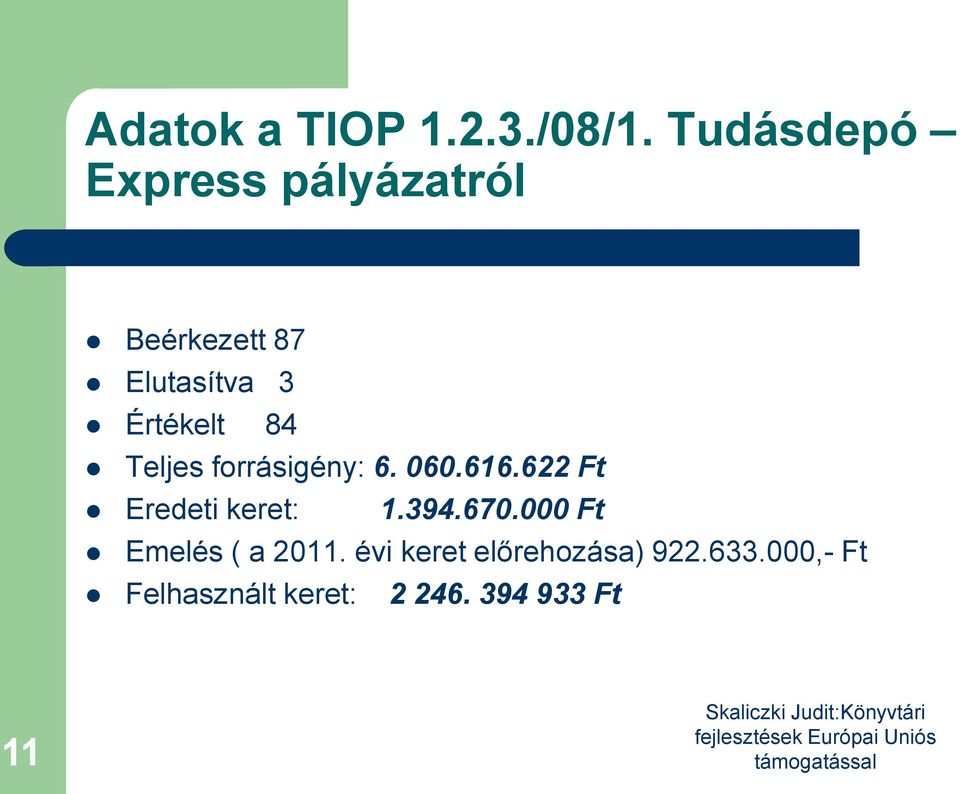 84 Teljes forrásigény: 6. 060.616.622 Ft Eredeti keret: 1.394.670.