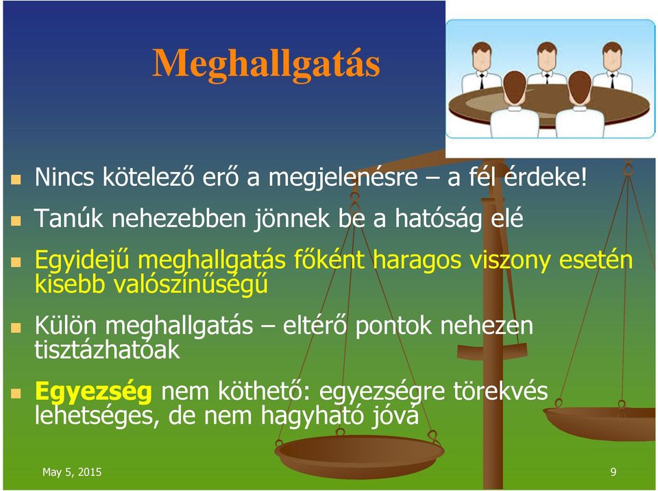 viszony esetén kisebb valószínűségű Külön meghallgatás eltérő pontok nehezen
