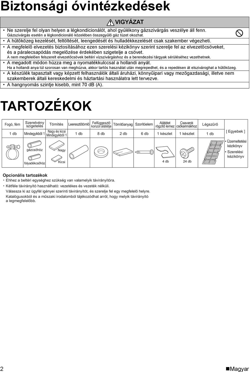A megfelelő elvezetés biztosításához ezen szerelési kézikönyv szerint szerelje fel az elvezetőcsöveket, és a páralecsapódás megelőzése érdekében szigetelje a csövet.