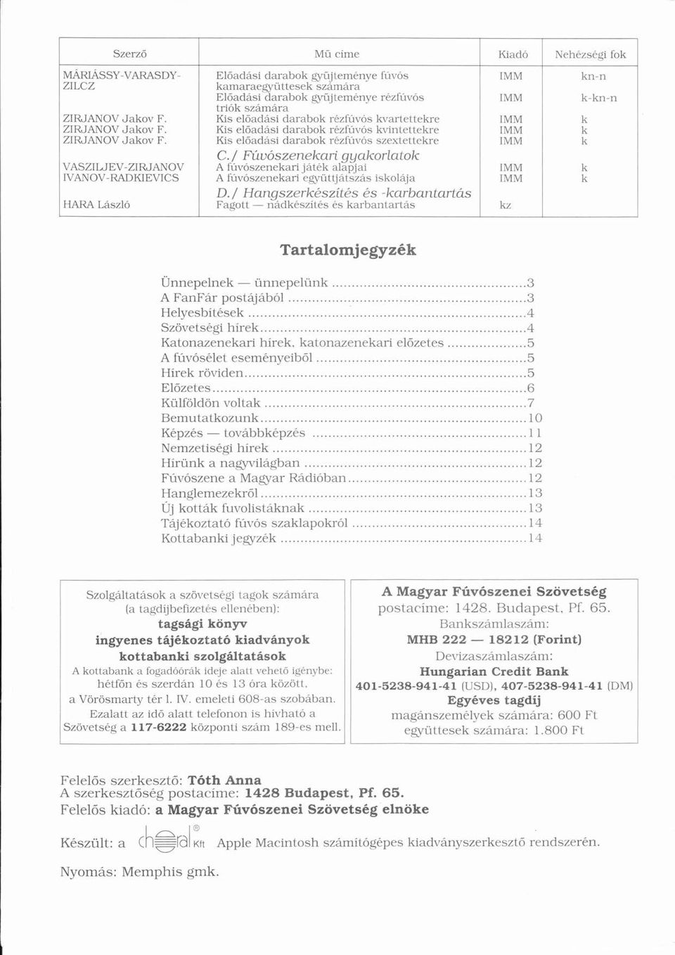 / Fúvószenekri ó gykorltok VASZILJEV-ZIRJANOV A fúvószenekriú ó jtk lpji IMM k lvanov-radkievics A fúvószenekriú Ó együttjtszs iskolj IMM k D.