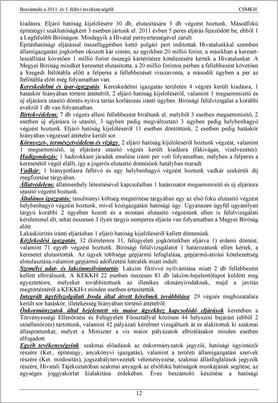 Építéshatósági eljárással összefüggésben kettő polgári pert indítottak Hivatalunkkal szemben államigazgatási jogkörben okozott kár címén, az egyikben 20 millió forint, a másikban a