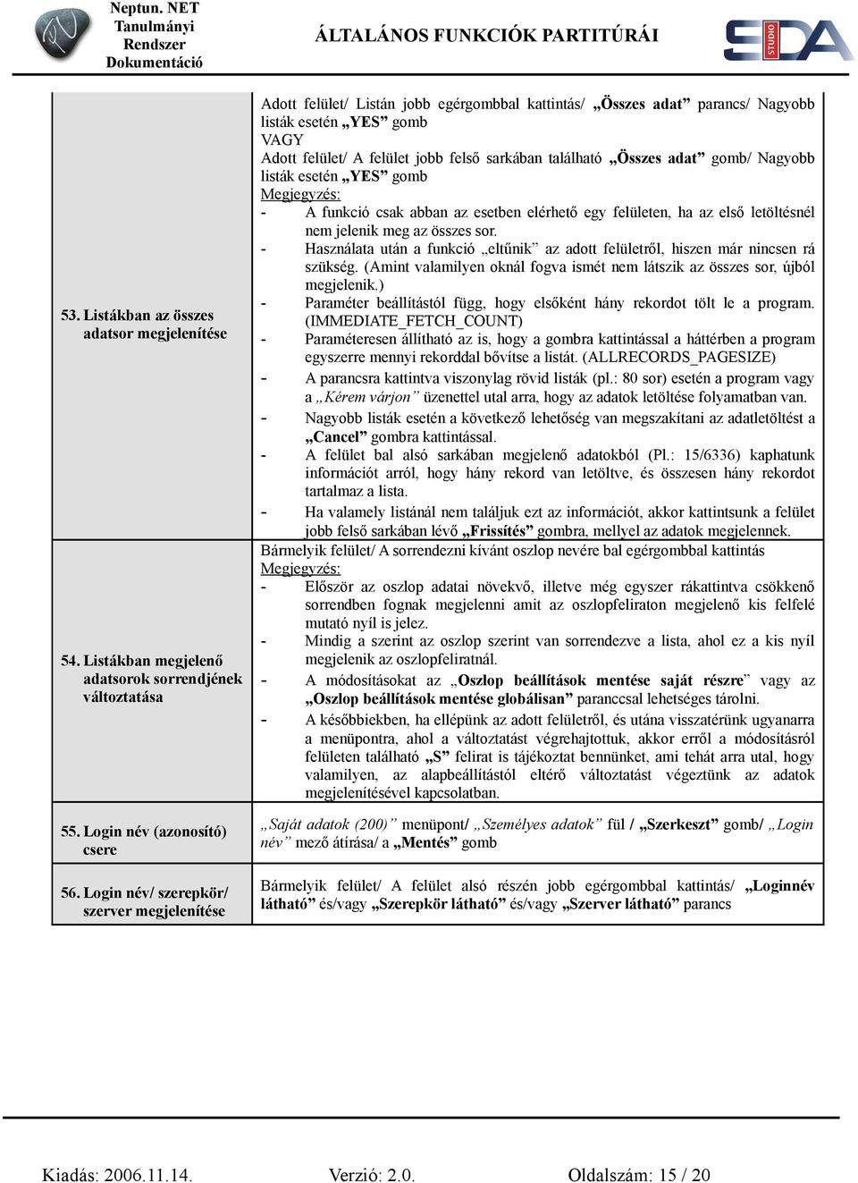 található Összes adat gomb/ Nagyobb listák esetén YES gomb - A funkció csak abban az esetben elérhető egy felületen, ha az első letöltésnél nem jelenik meg az összes sor.