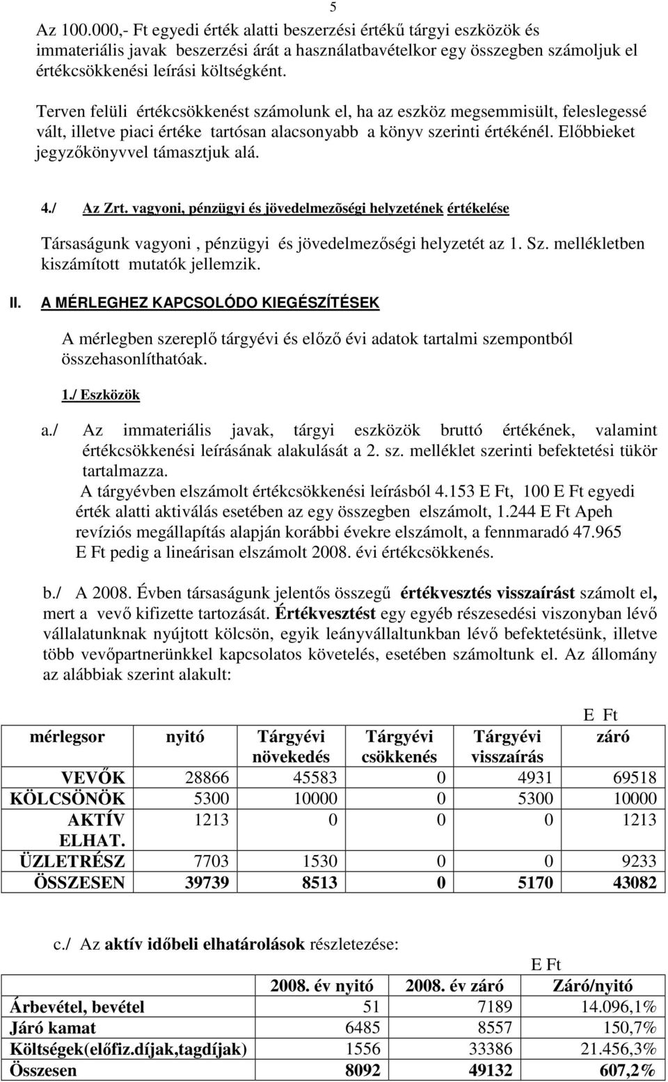 Elıbbieket jegyzıkönyvvel támasztjuk alá. 4./ Az Zrt. vagyoni, pénzügyi és jövedelmezõségi helyzetének értékelése Társaságunk vagyoni, pénzügyi és jövedelmezıségi helyzetét az 1. Sz.