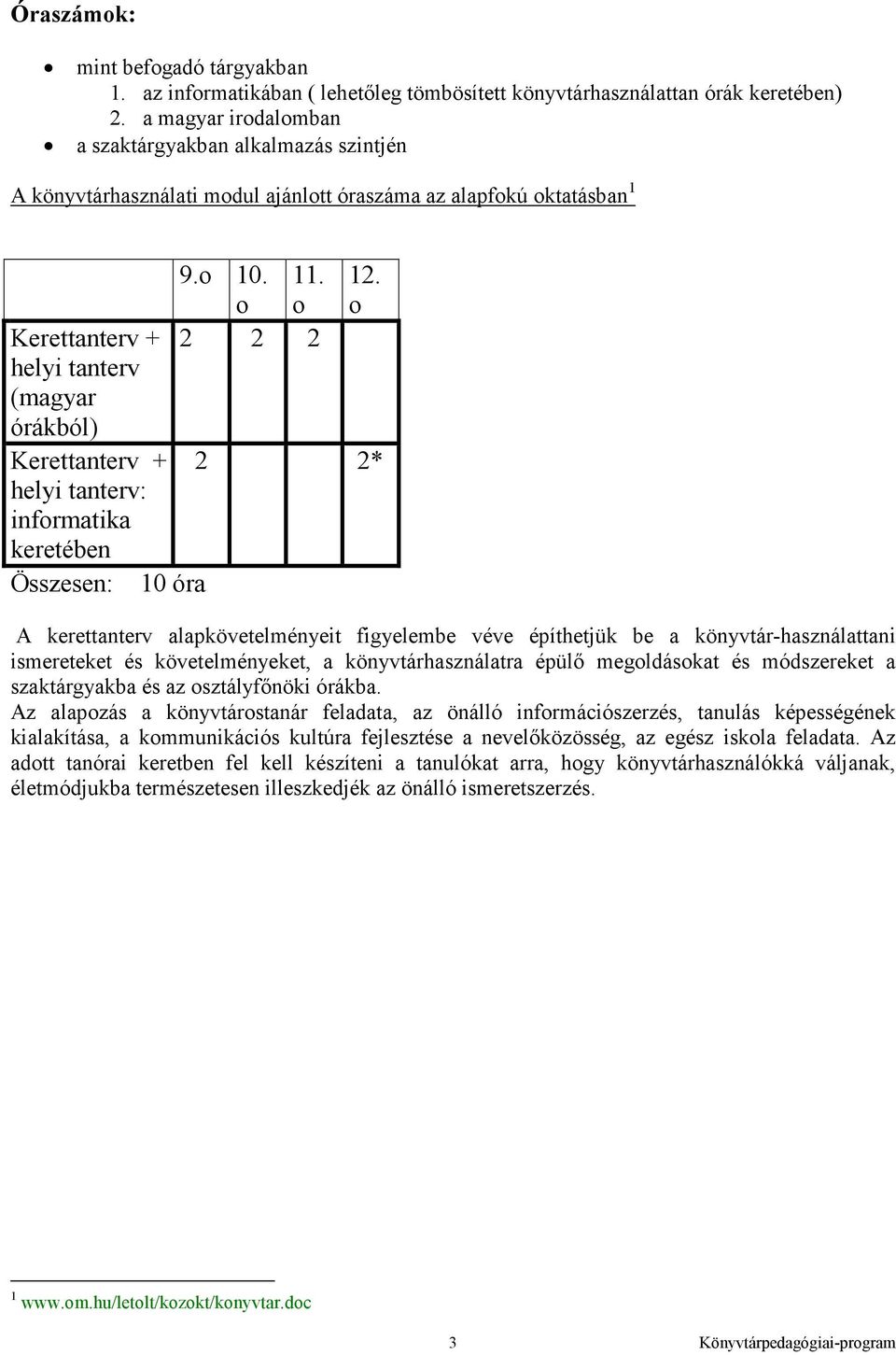 tanterv: informatika keretében Összesen: 10 óra 9.o 10. o 11. o 2 2 2 12.