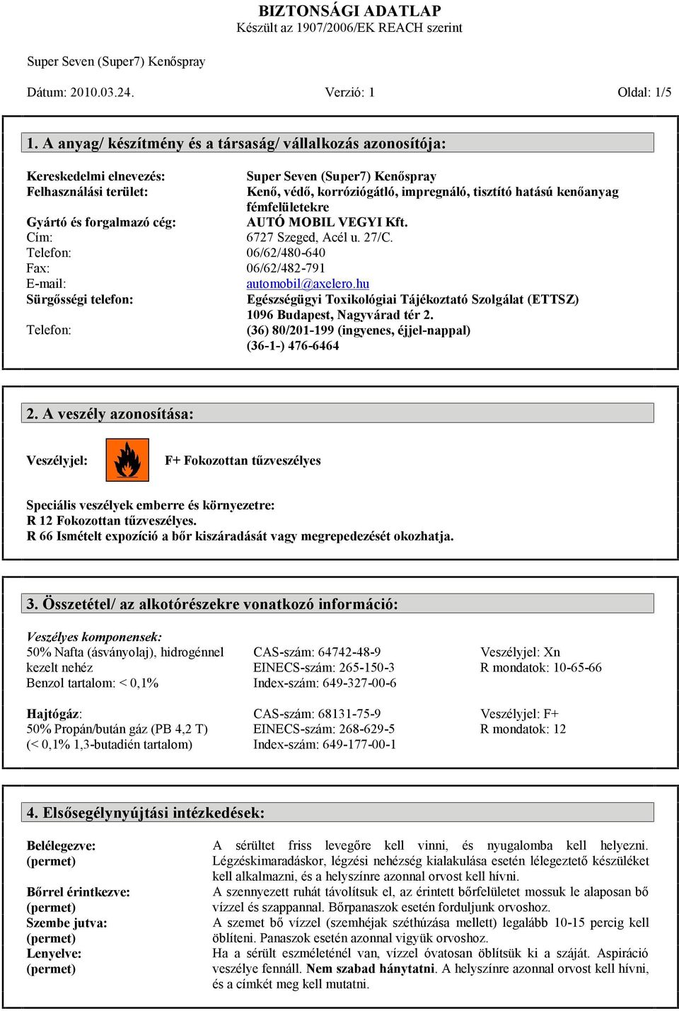 védő, korróziógátló, impregnáló, tisztító hatású kenőanyag fémfelületekre AUTÓ MOBIL VEGYI Kft. 6727 Szeged, Acél u. 27/C. 06/62/480-640 06/62/482-791 automobil@axelero.