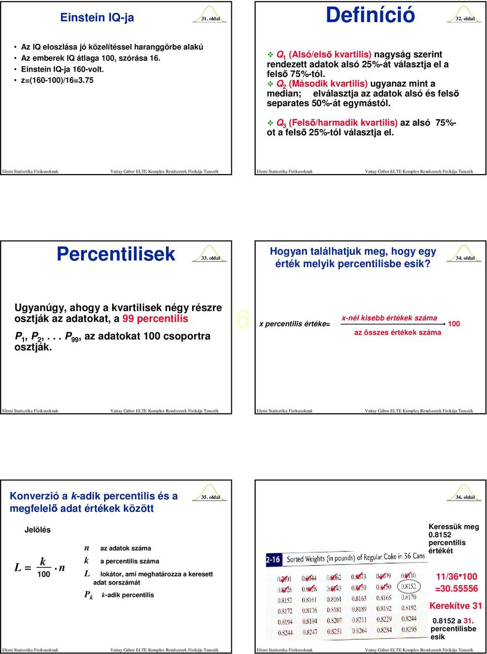 Q (Második kvartilis) ugyanaz mint a median; elválasztja az adatok alsó és felsı separates 50%-át egymástól. 3. oldal Q 3 (Felsı/harmadik kvartilis) az alsó 75%- ot a felsı5%-tól választja el.